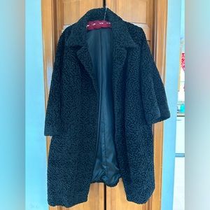 Vintage black curly lamb swing coat L